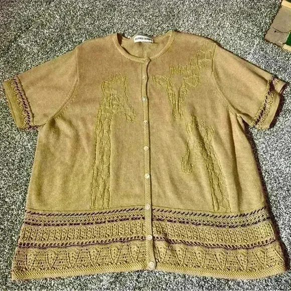 Vintage Alfred Dunner button front cardigan W beaded,  Girafe design Sz 2X - Picture 1 of 10